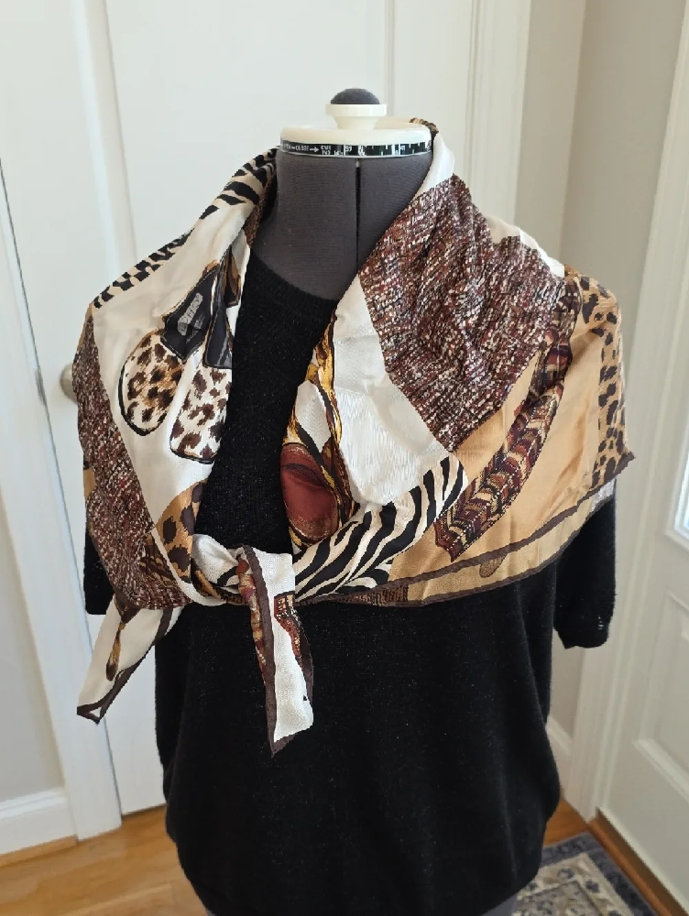 Echo Patchwork Vintage Scarf with Animal Prints in Brown and Tan